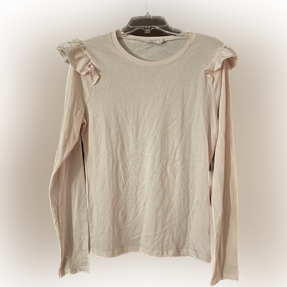 NEW 🌸 FRAME DENIM LONG SLEEVE RUFFLE SHOULDER TEE SHIRT - Picture 3 of 5